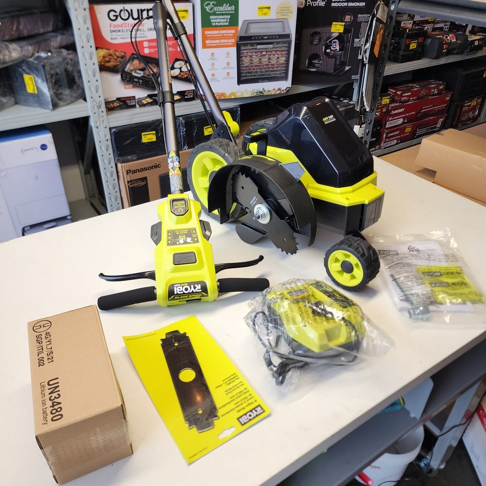 40V HP Brushless 9 in. Cordless Edger with 4.0 Ah Battery and Charger (RY40760VNM) 40V HP Brushless 9 in. Cordless Edger with 4.0 Ah Battery and Charger (RY40760VNM)